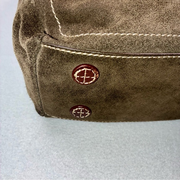 Lands’ End Suede Leather Hobo Shoulder Bag Purse Olive Green Key Clip - Picture 13 of 16